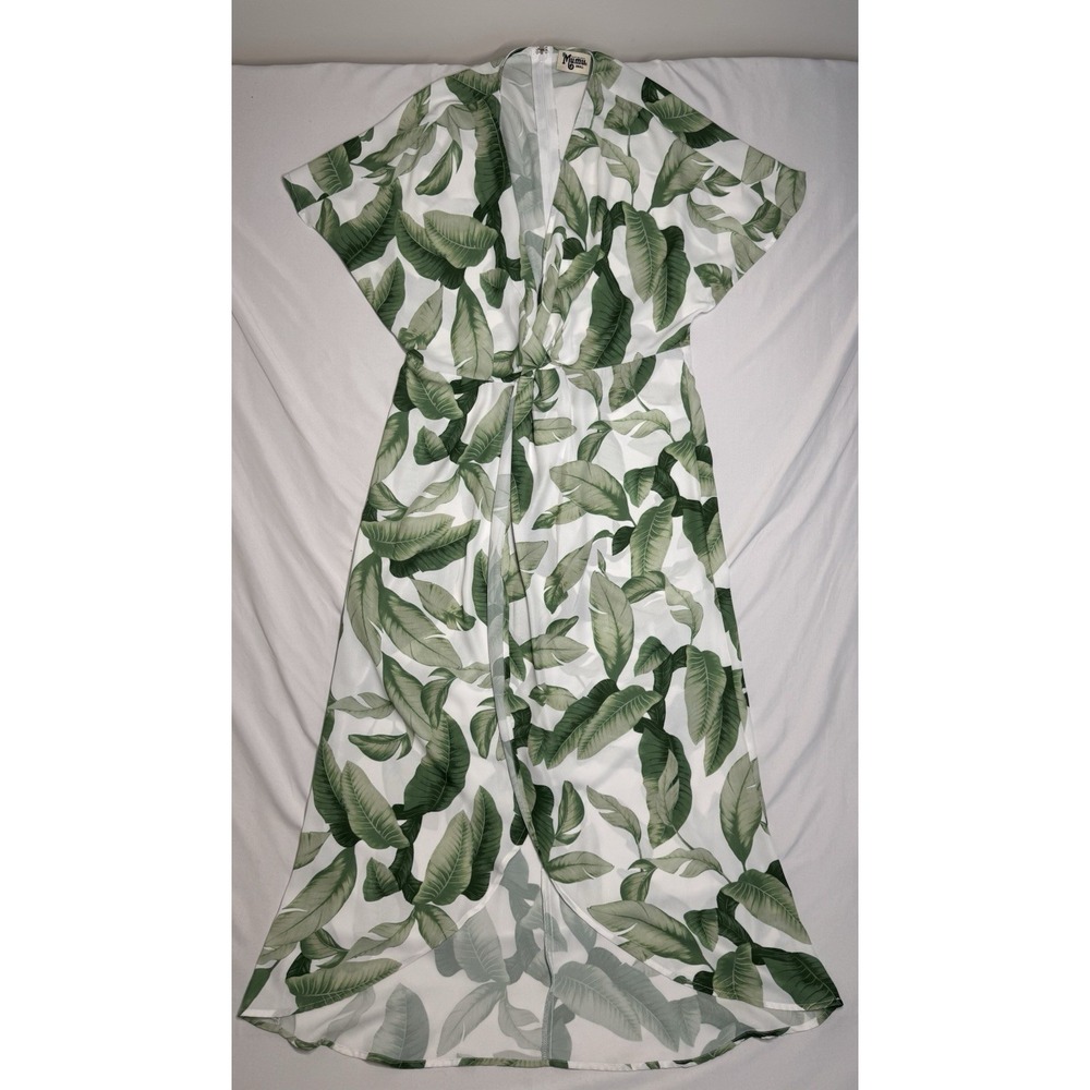 Show Me Your Mumu Zip Twisted Maxi Dress Green Leaf Print Size Small Bohemian